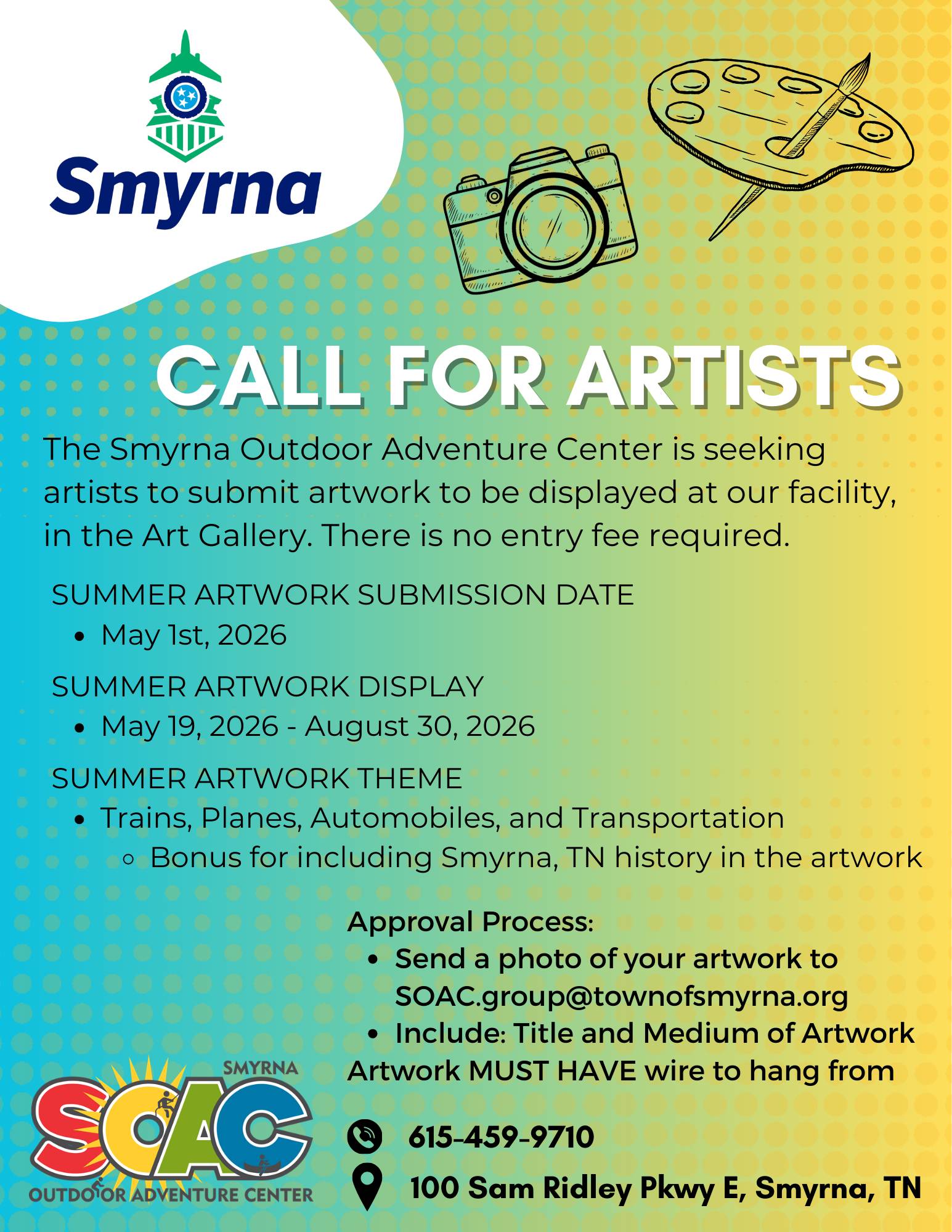 Call For Artists Call 615-459-9710 for more information
